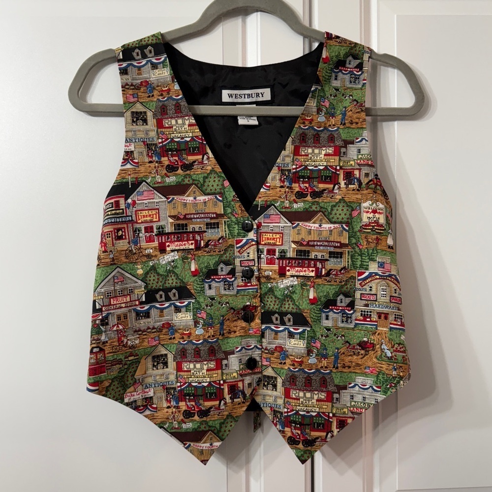 Vintage Westbury 4th Of July Flag Patriotic Country Town Vest Size Small